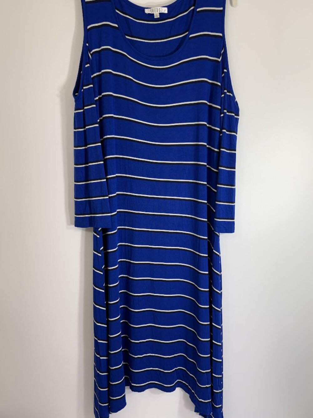 Spense Cold Shoulder Dress Womens XL Blue White Stripe 3/4 Sleeve Lightweight